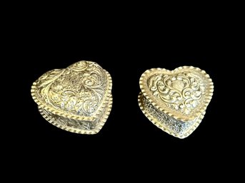 Two Sterling Silver Heart Trinket Boxes
