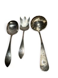 Sterling Silver Soup Ladle And Fork/spoon Serving Set