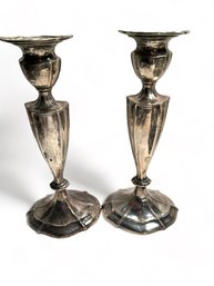 9 Sterling Silver Pair Of Candle Sticks