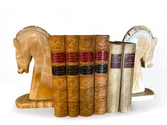 Marble Horse Book Ends And Books