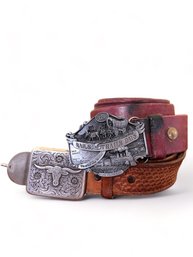 Two Vintage Belts With Silver Rustic Buckles, Americana