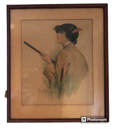 Vintage Frank H. Desch 'here They Come' Riflewoman Print (K)