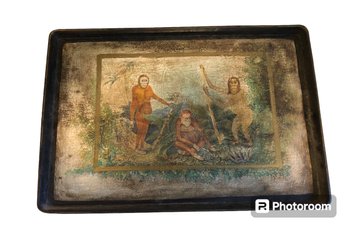 Antique Metal Tray With Monkey Print (D)