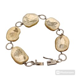 Scrimshaw Like Sterling Bracelet