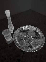 10' Decorative Glass Bowl And (2) Vases