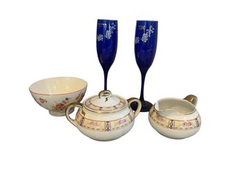 Derwood W.S. George Sugar &creamer, Royaltrice Bowl, Wine Glasses     (K)