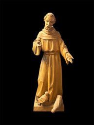 St. Francis Wooden Statue, Inscription On Bottom (L)