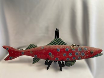 V.E.Bolan Signed Painted Wooden Fish    (L)