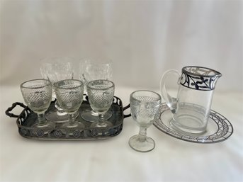 Silver Plated Tray, Cordials, Sterling Accented Creamer Set   (Lc)