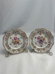 Dresden Germany Porcelain Decorative Floral Hanging Plates