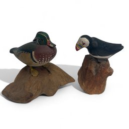 Wooden Bird Sculptures: Goose And Puffin  (2) (L)