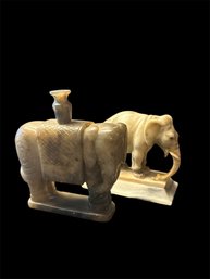 Chinese Carved Jade And Marble Elephants, (2), Vintage (LC)