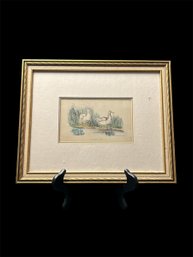 Original Hand Coloring Duck Print, Antique