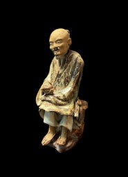 Stone & Clay Chinese Carving Of Sitting Man (LC)