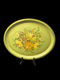 Metal Hand-painted Floral Tray, Vintage (L)