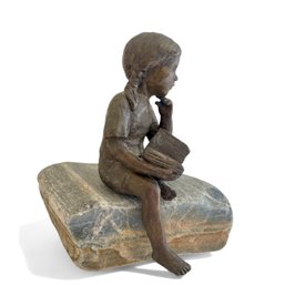 Beverly B Seamans, Marblehead Artist Bronze Sculpture Girl With Book   (L)