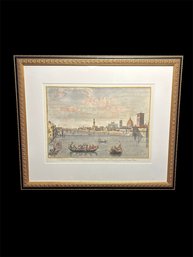 Hand Painted Acquarello, Giuseppe Zocchi, Florence, A View Of The Arno From The Porta San Niccolo (F)