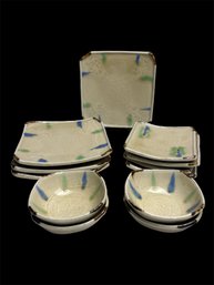 Art Pottery Square Ridge Plate/Bowl Set, (12 Pieces) (SR)