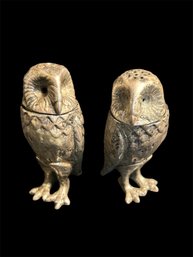 Antique Sterling Silver Owl Salt & Pepper Shakers (2)