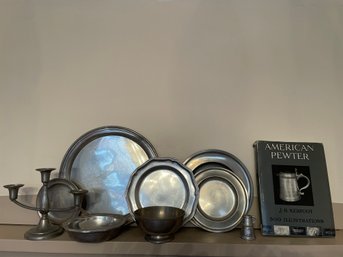 Lot Of 9 Pewter Pieces & 1 Book