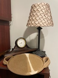 New Haven Clock, Ceramic Tray, Cast Iron Lamp