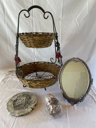 2 Tier Basket, Mirror, Plaque, Rocks