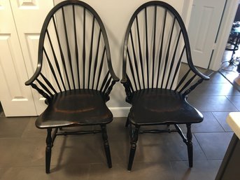 Pair Of Black Windsor Arm Chairs