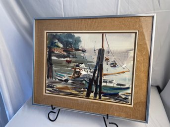 Sailboats On Dock Original Watercolor