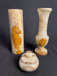 2 Marble Vases & Trinket Box