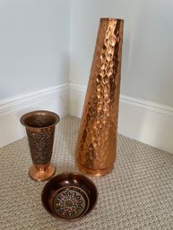 3 Copper Decorative Vessels