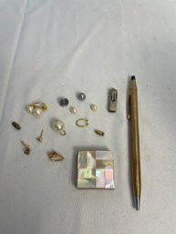 10 KGF Cross Pen, Sterling Pendant, MOP Pill/Trinket Box, Costume  Earring Pieces