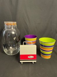Pickle Jar, 2 Metal Planters, Pimpernel Coasters