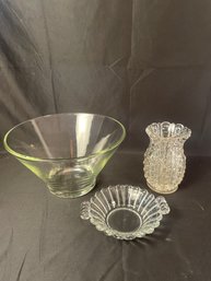Clear Glass Salad Bowl, Vase, Candy Dish