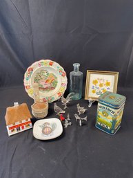 Lot Of Miscellaneous Items Plates, Frame, Glass Animals & More