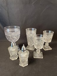 4 Mixed Imperial Glasses - Cape Cod Pattern Style And Salt & Pepper Shakers