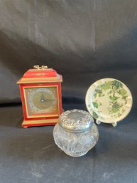 Elliot London Clock, Coalport Ashtray, Trinket Jar   (L)