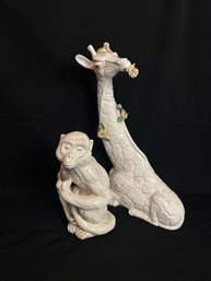 Garden Sculptures, Monkey And Giraffe