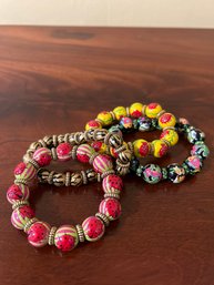 (3) Statement Bracelets, Plastic Beading, Multicolored