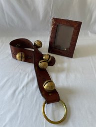 Leather & Brass Welcome Bell, Leather Frame  (l)