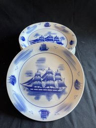 Set Of Six Blue Ceramic Nautical Plates  (k)