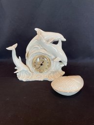 Lenox Dolphin Clock, Lenox Mussel Trinket Box   (Mb)