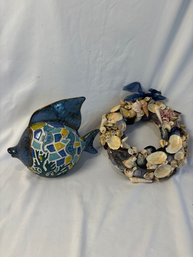 Seashell Wreath With Ceramic Fish Decor (MB)