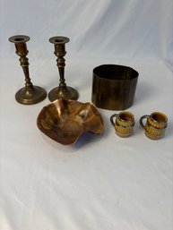 Brass Candle Holders, Brass Contsiner, Copper  Dish, Ceramic Shot Glasses  (B)