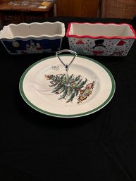 Christmas Platter With 2 Christmas Bowls/loaf Pans