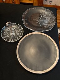 2 Glass Platters And A Candy Dish With Handle