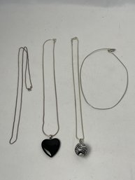 Sterling Necklaces W/ Pendants, 2 Sterling Chains      (B)