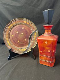 Eclectic Decanter And Matching Plate, Decorative (DR Cabinet)