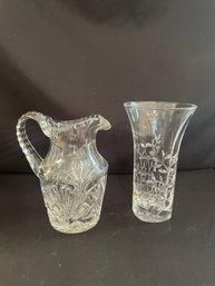 Lead Crystal Vase & Gorham Pitcher      (K)