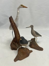 Wooden Bird Figures, Robert Morse & Other: Junco, Crane, Yellowlegs (L)