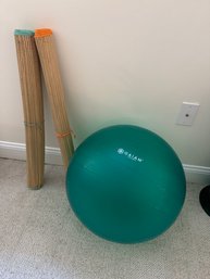 (2) Bamboo Yoga Mats And A Exercise Ball